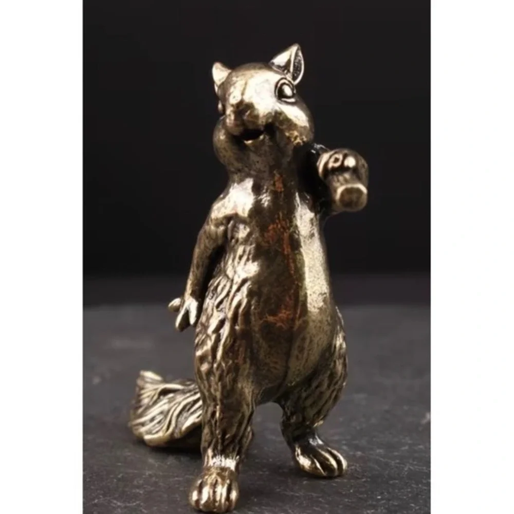 Mouse Brass Mouse Figure Holding Acorn‎ Trinket Charm Sculpture New